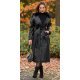 Palton dama elegant, lung, din piele eco, negru, cu guler din blana, London 2 - jojofashion.ro