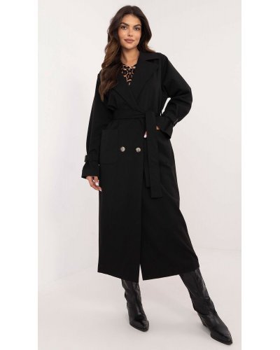 Palton dama elegant lung, negru, cu buzunare aplicate, Eylem1 Paltoane dama, Palton dama elegant lung, negru, cu buzunare aplicate, Eylem1 - jojofashion.ro