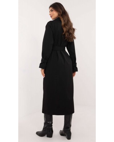 Palton dama elegant lung, negru, cu buzunare aplicate, Eylem1 Paltoane dama, Palton dama elegant lung, negru, cu buzunare aplicate, Eylem1 - jojofashion.ro