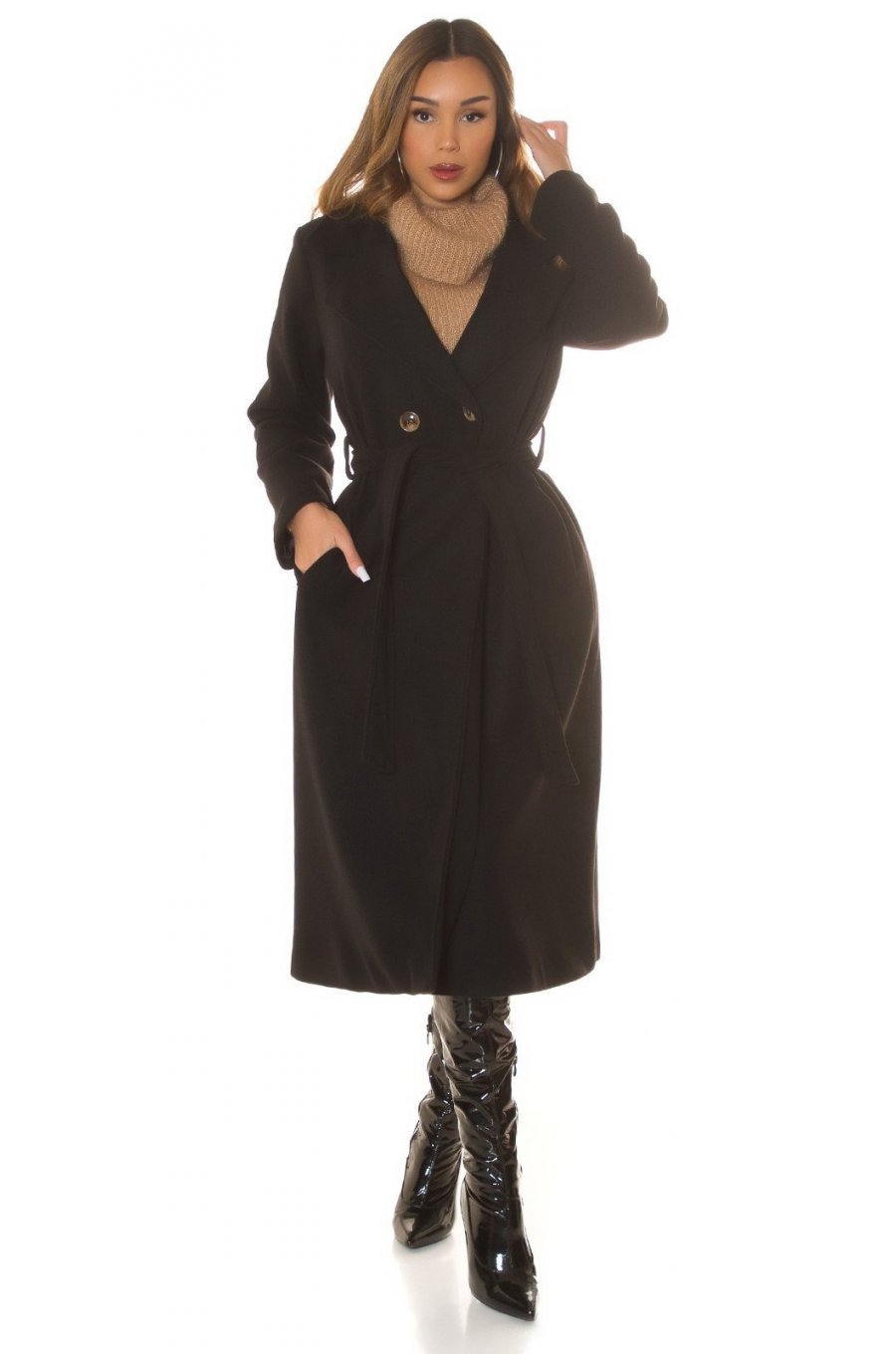 Palton dama elegant lung, negru, Orinna Palton dama elegant lung, negru, Orinna 5 - jojofashion.ro