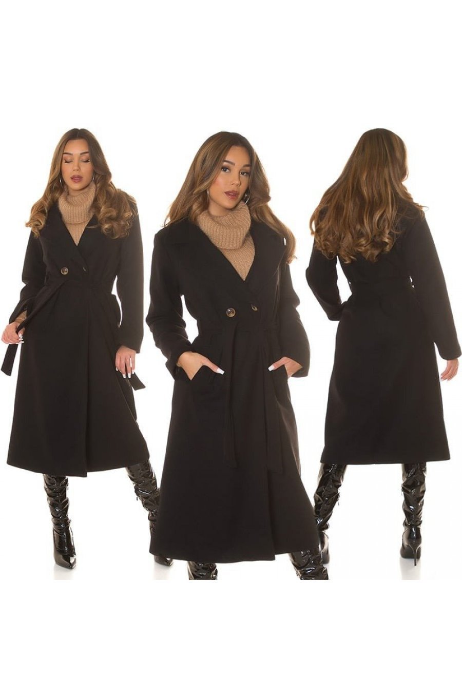 Palton dama elegant lung, negru, Orinna Palton dama elegant lung, negru, Orinna 6 - jojofashion.ro