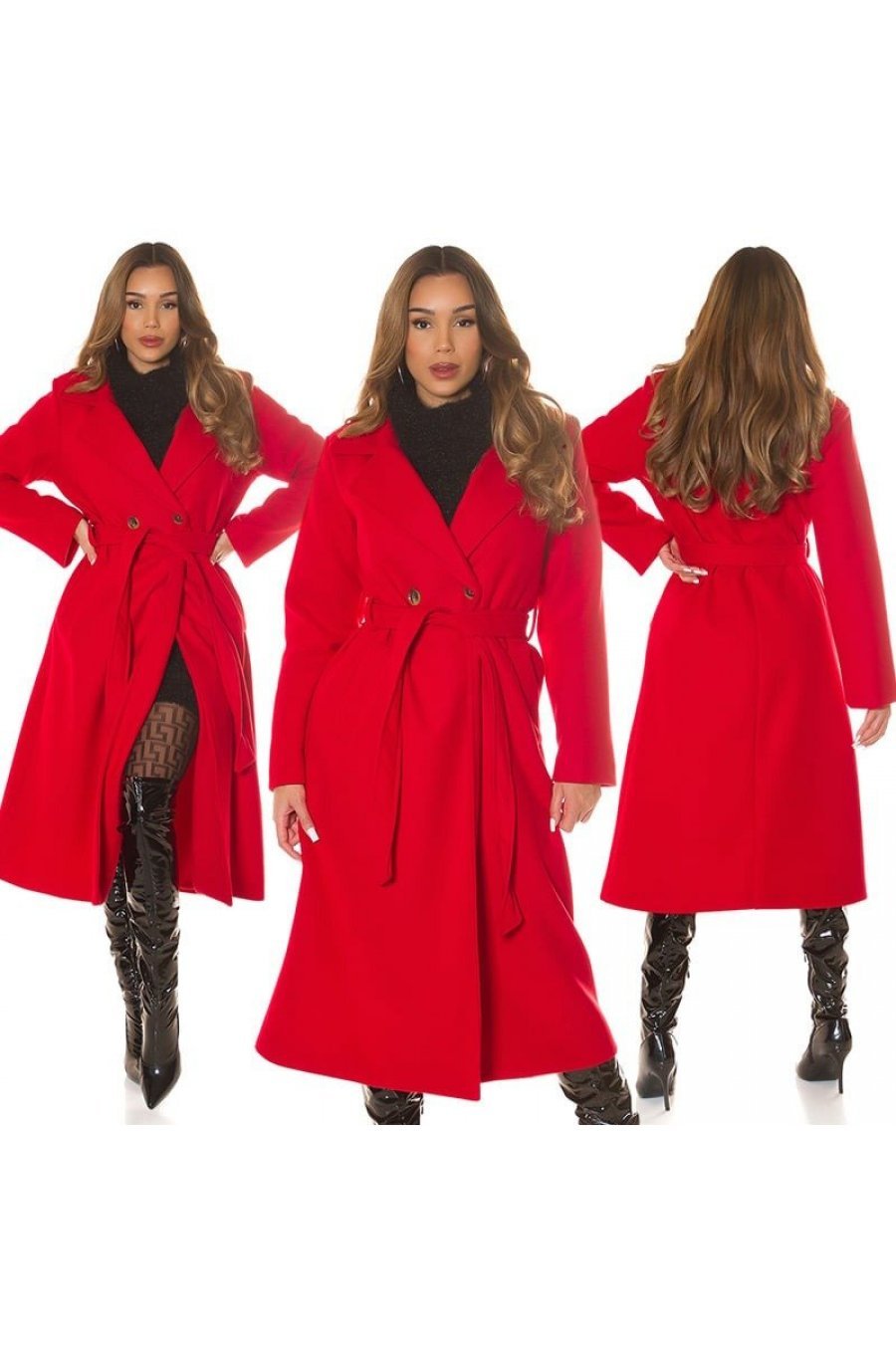 Palton dama elegant lung, rosu, Orinna Palton dama elegant lung, rosu, Orinna 7 - jojofashion.ro