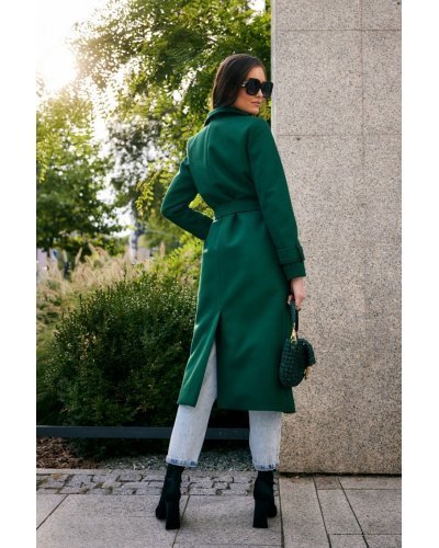 Palton dama elegant lung, verde, clasic, cu buzunare si cordon, Vanora Paltoane dama, Palton dama elegant lung, verde, clasic, cu buzunare si cordon, Vanora - jojofashion.ro