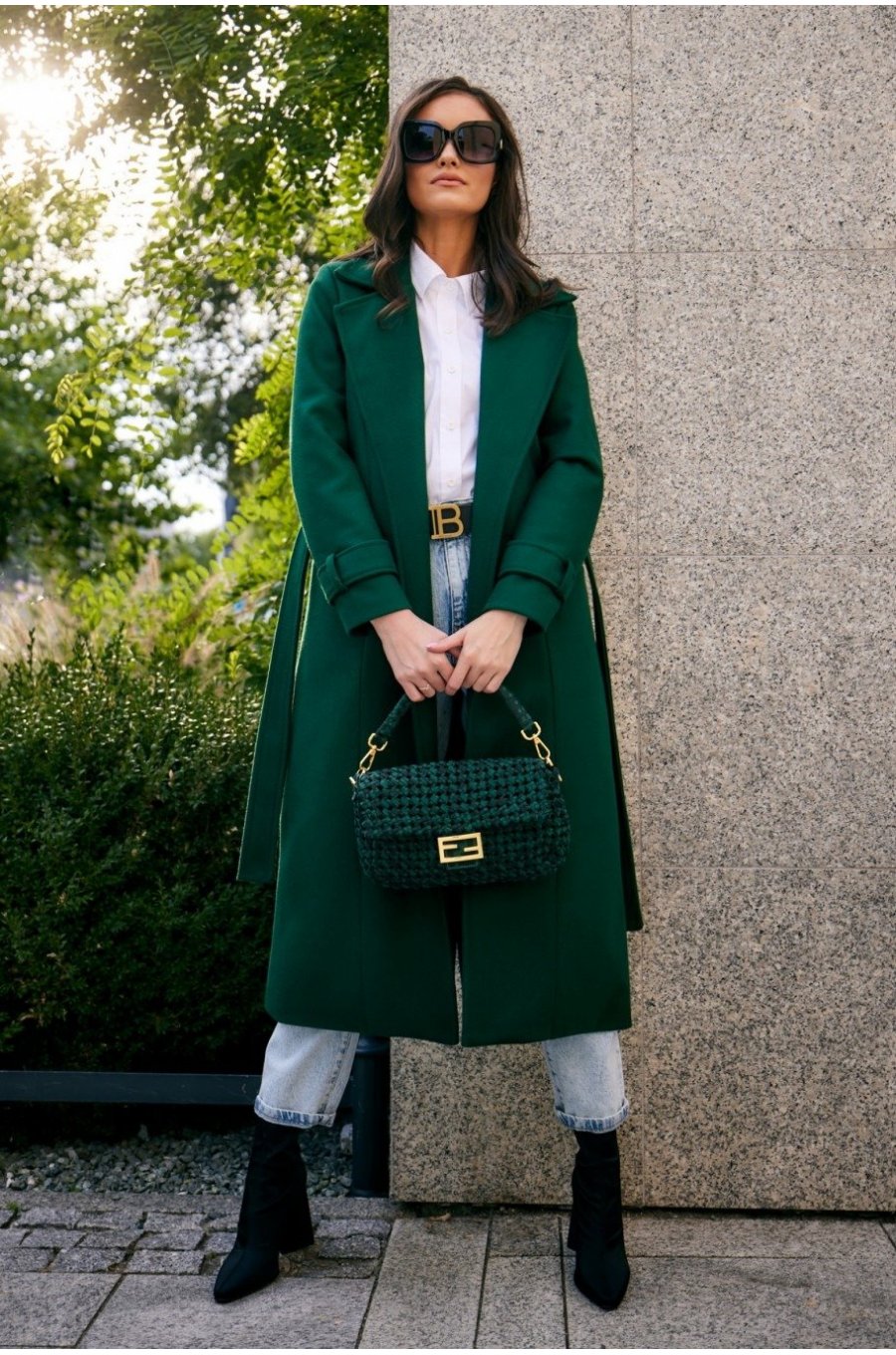 Palton dama elegant lung, verde, clasic, cu buzunare si cordon, Vanora Palton dama elegant lung, verde, clasic, cu buzunare si cordon, Vanora 3 - jojofashion.ro