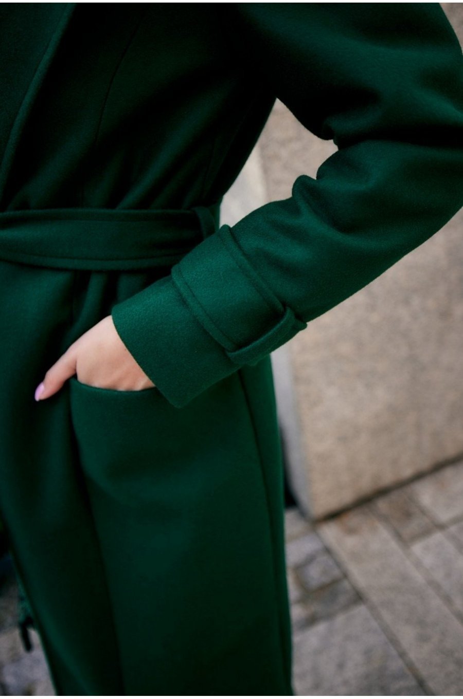 Palton dama elegant lung, verde, clasic, cu buzunare si cordon, Vanora Palton dama elegant lung, verde, clasic, cu buzunare si cordon, Vanora 5 - jojofashion.ro