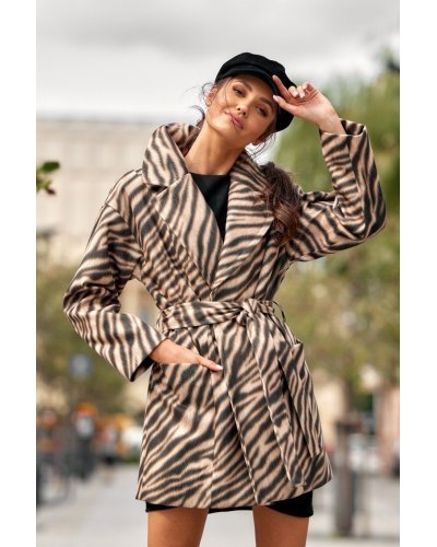 Palton dama elegant scurt, bej, animal print, Hilary Paltoane dama, Palton dama elegant scurt, bej, animal print, Hilary - jojofashion.ro