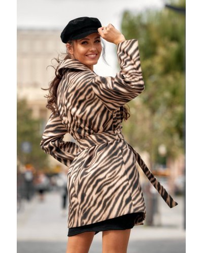 Palton dama elegant scurt, bej, animal print, Hilary Paltoane dama, Palton dama elegant scurt, bej, animal print, Hilary - jojofashion.ro