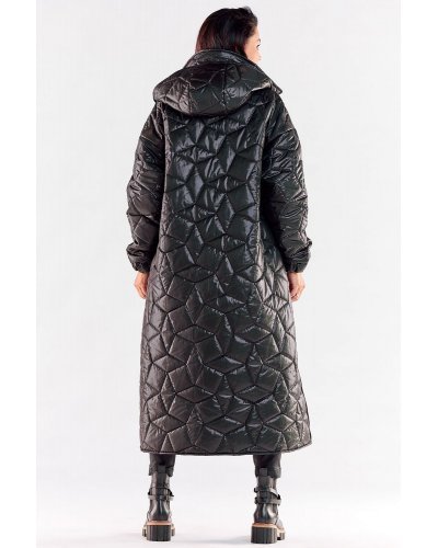 Palton dama lung, matlasat, negru, oversize, cu gluga, Lanny Palton dama lung, matlasat, negru, oversize, cu gluga, Lanny - jojofashion.ro