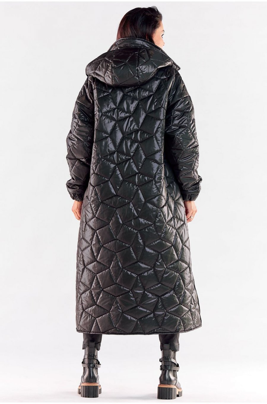 Palton dama lung, matlasat, negru, oversize, cu gluga, Lanny Palton dama lung, matlasat, negru, oversize, cu gluga, Lanny 2 - jojofashion.ro
