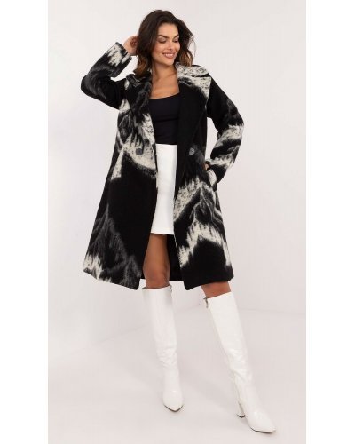 Palton dama midi, din lana, negru alb, Layla Paltoane dama, Palton dama midi, din lana, negru alb, Layla - jojofashion.ro