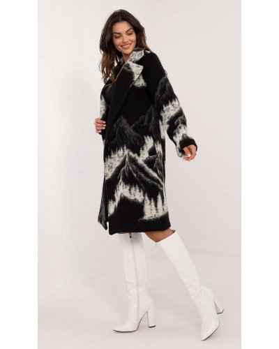 Palton dama midi, din lana, negru alb, Layla Paltoane dama, Palton dama midi, din lana, negru alb, Layla - jojofashion.ro