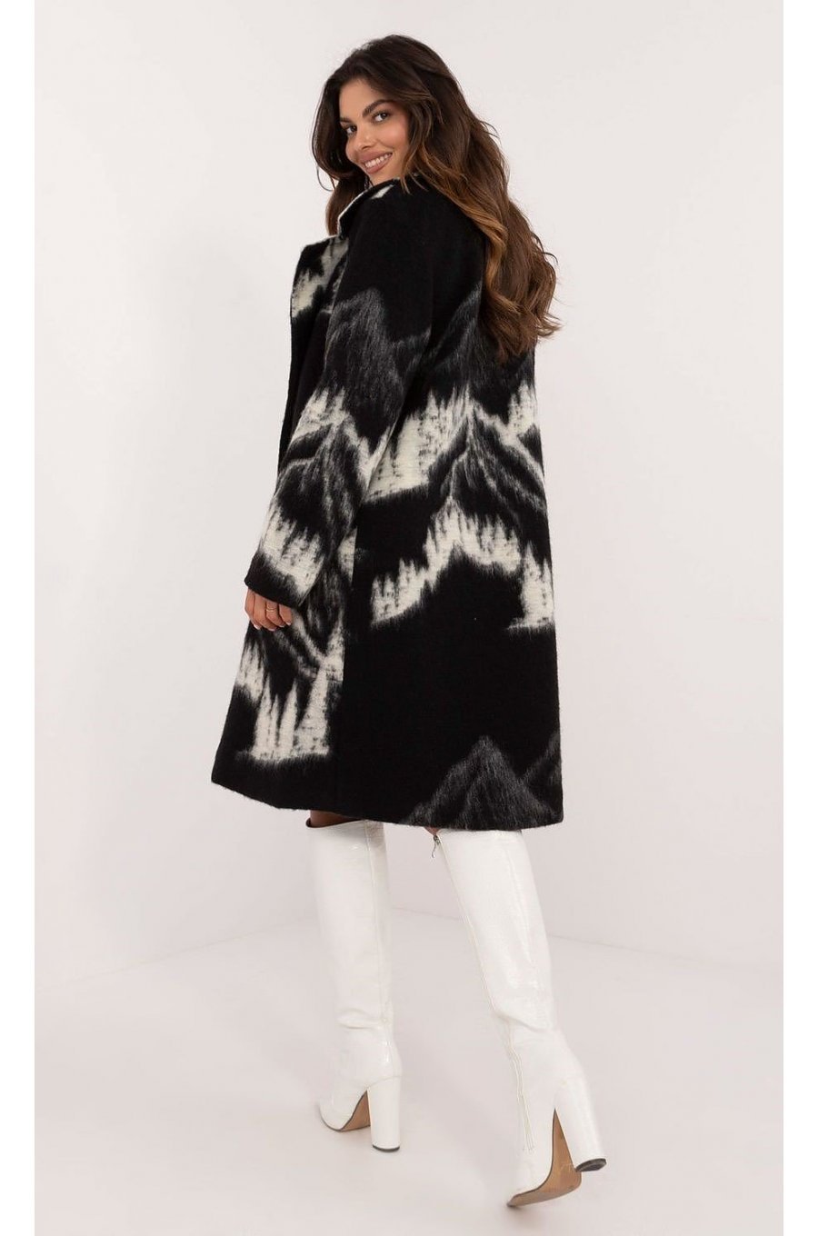 Palton dama midi, din lana, negru alb, Layla Palton dama midi, din lana, negru alb, Layla 3 - jojofashion.ro