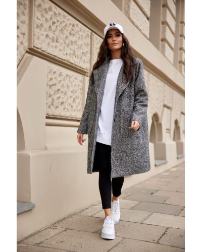 Palton dama midi oversize, pepit, gri cu negru, Francys Paltoane dama, Palton dama midi oversize, pepit, gri cu negru, Francys - jojofashion.ro