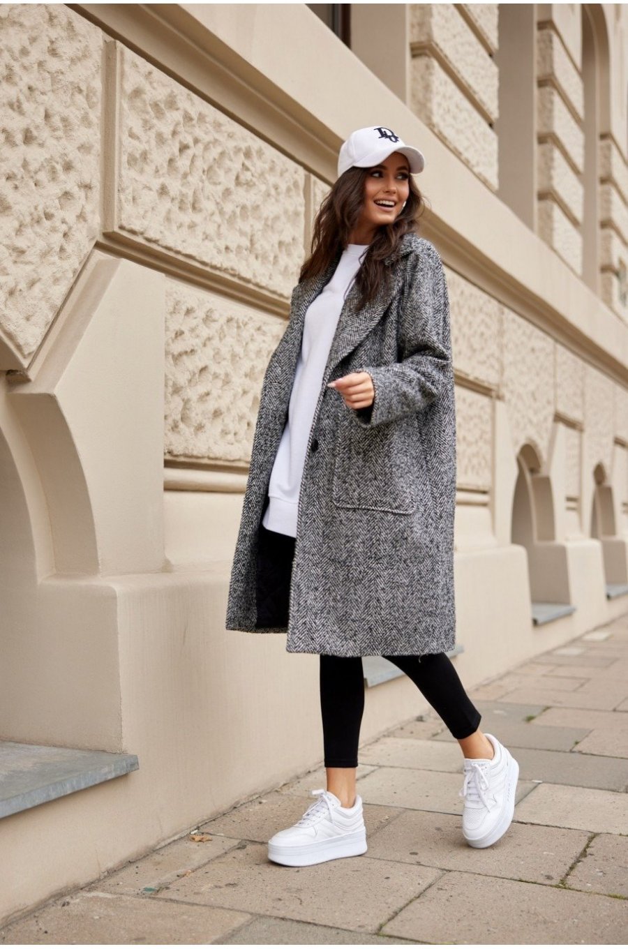 Palton dama midi oversize, pepit, gri cu negru, Francys Palton dama midi oversize, pepit, gri cu negru, Francys 2 - jojofashion.ro