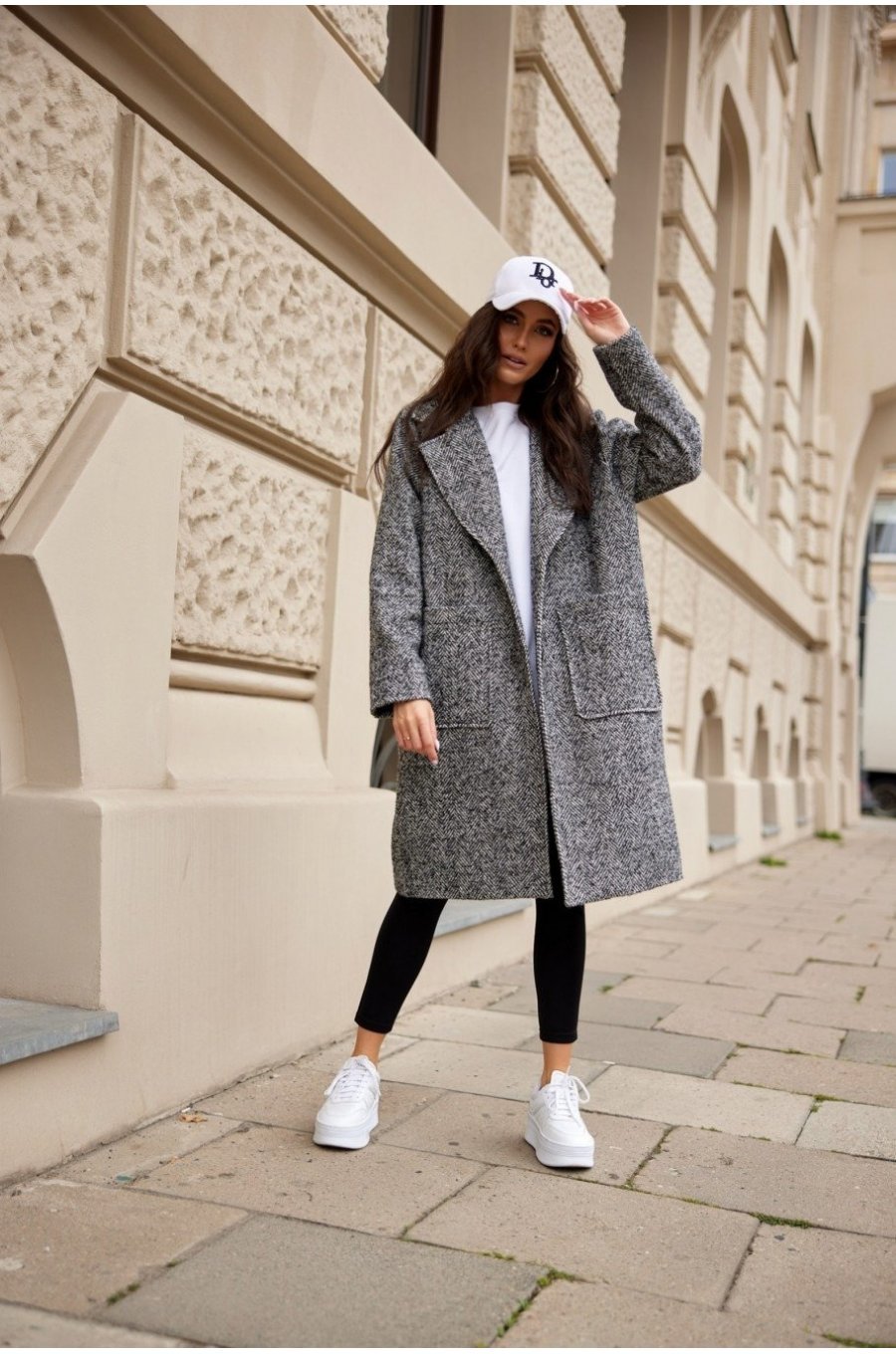 Palton dama midi oversize, pepit, gri cu negru, Francys Palton dama midi oversize, pepit, gri cu negru, Francys 3 - jojofashion.ro
