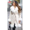 Palton dama midi, stil cojoc, din piele eco intoarsa, bej, cu blana, Chayenne
