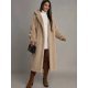 Palton dama teddy bear lung din blana eco bej cu gluga Simba 2 - jojofashion.ro