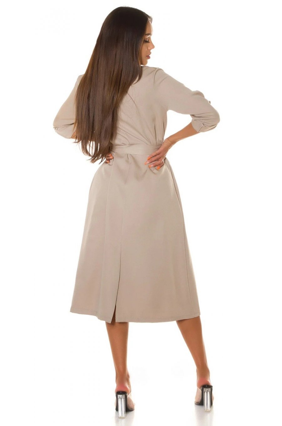 Trenci dama elegant midi bej Mexilho 3 - jojofashion.ro