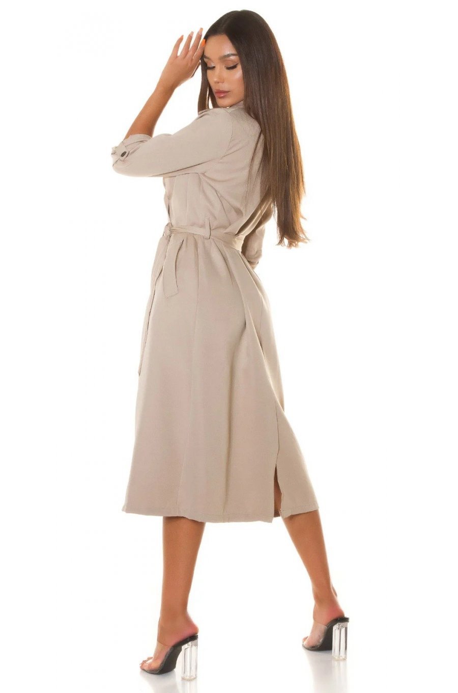 Trenci dama elegant midi bej Mexilho 4 - jojofashion.ro