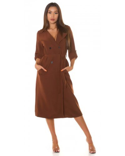 Trenci dama elegant midi maro Mexilho Paltoane dama, Trenci dama elegant midi maro Mexilho - jojofashion.ro