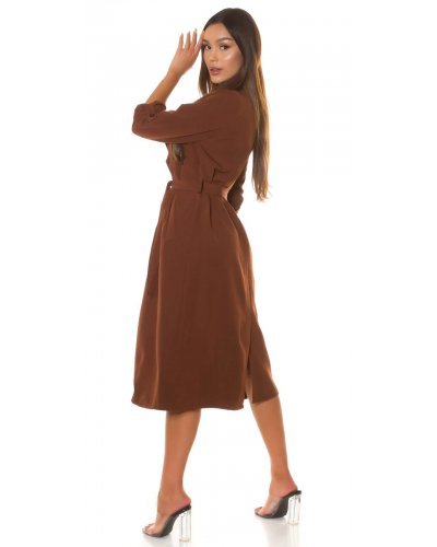 Trenci dama elegant midi maro Mexilho Paltoane dama, Trenci dama elegant midi maro Mexilho - jojofashion.ro