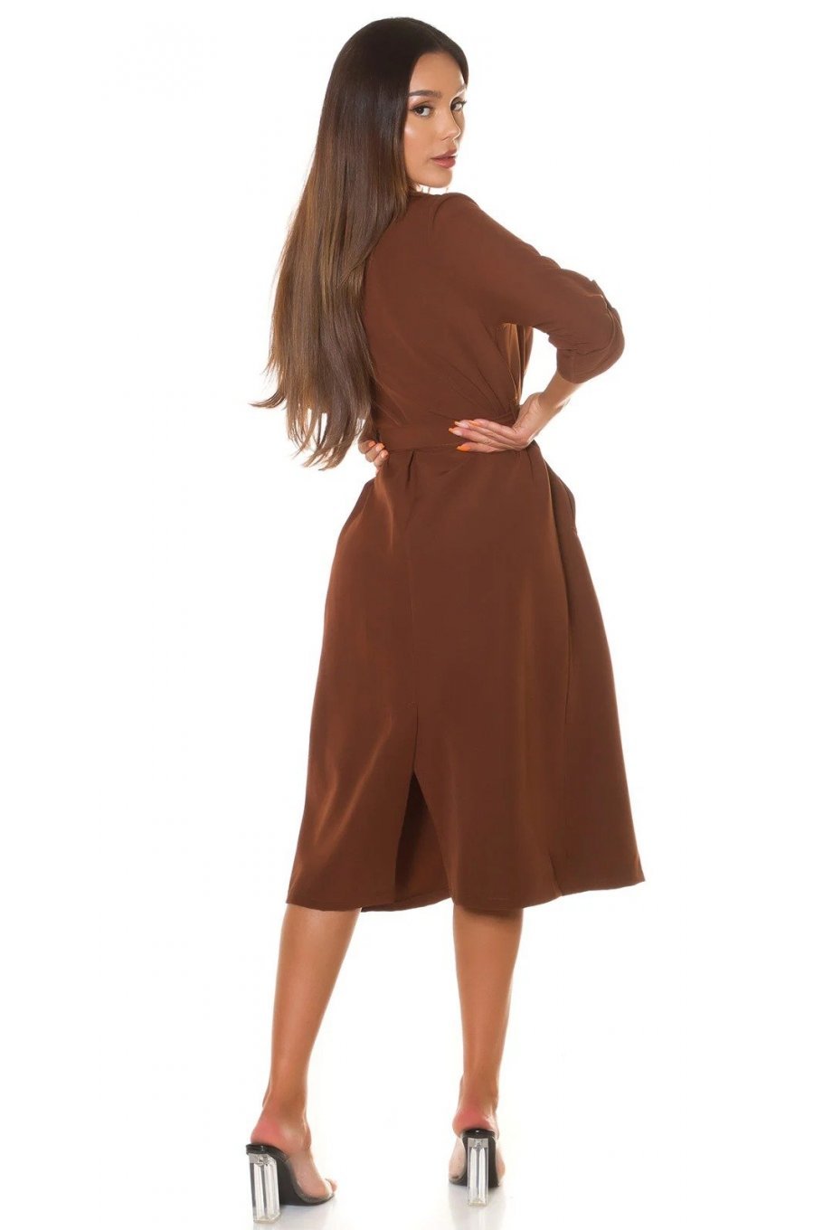 Trenci dama elegant midi maro Mexilho Trenci dama elegant midi maro Mexilho 4 - jojofashion.ro