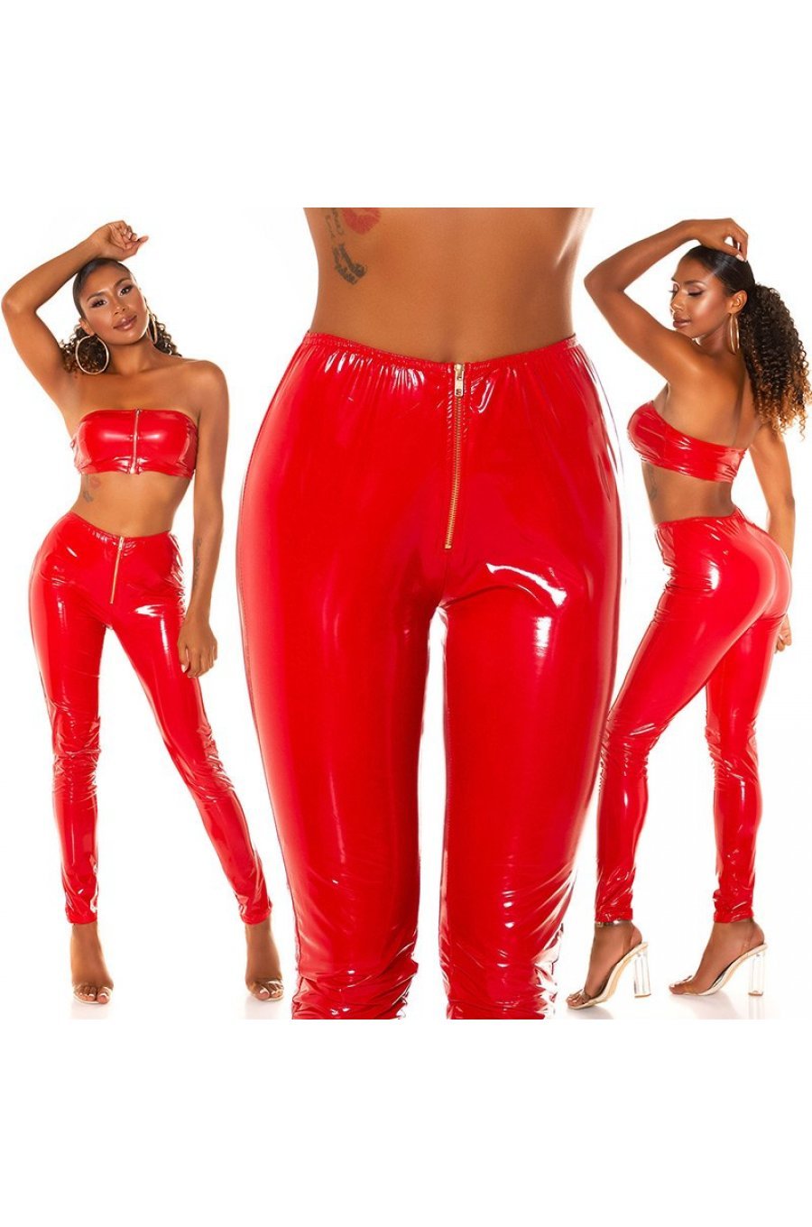 Pantaloni dama casual rosii latex, skinny Tomasa Pantaloni dama casual rosii latex, skinny Tomasa 5 - jojofashion.ro