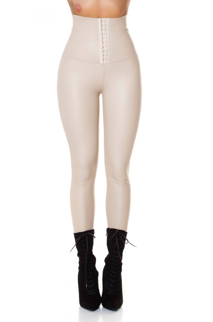 Colanti dama piele eco bej termici cu corset Jennie 1 - jojofashion.ro