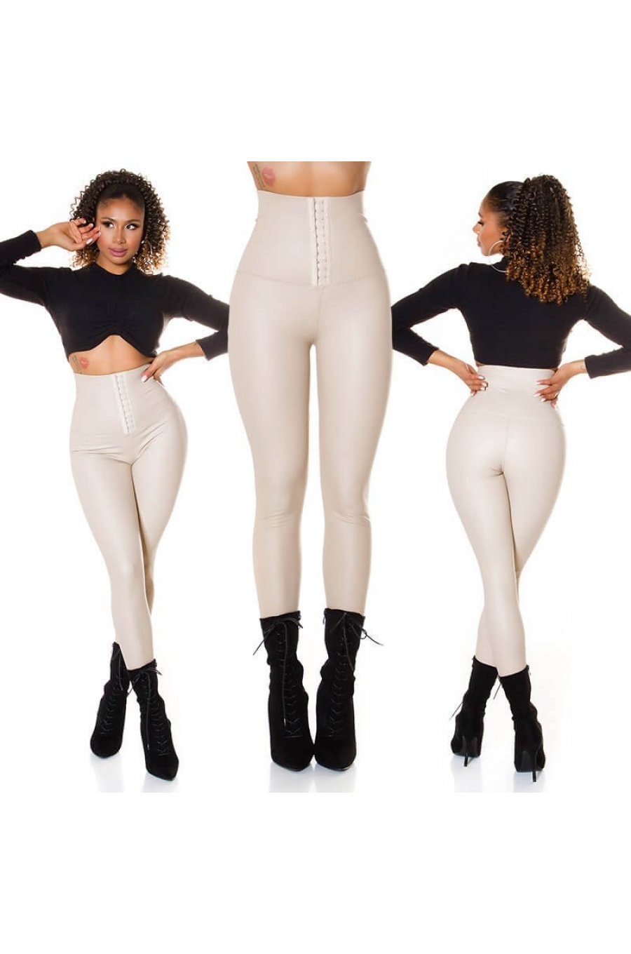 Colanti dama piele eco bej termici cu corset Jennie 4 - jojofashion.ro