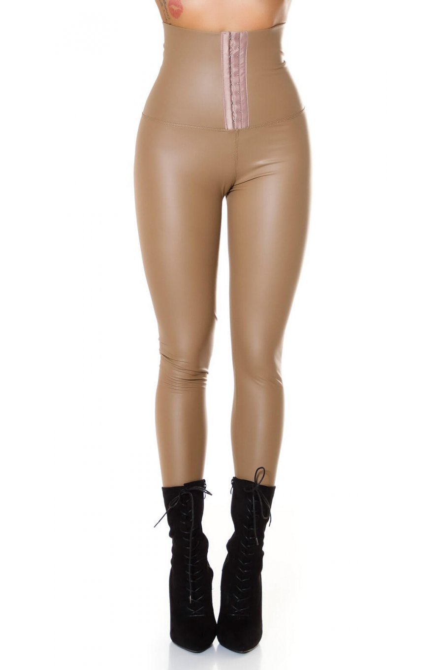 Colanti dama piele eco cappuccino termici cu corset Jennie 1 - jojofashion.ro