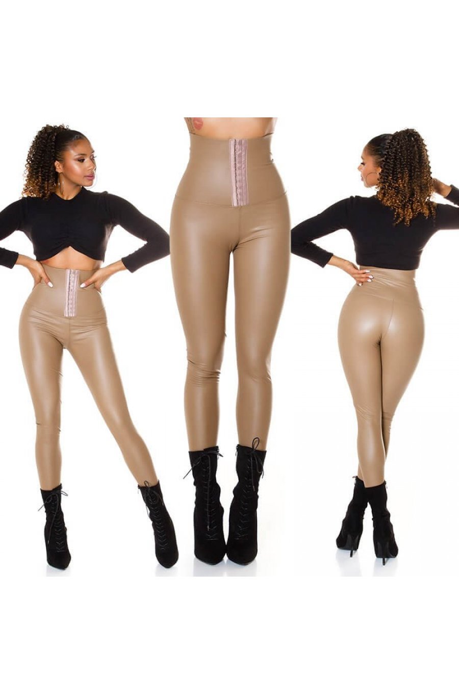 Colanti dama piele eco cappuccino termici cu corset Jennie 4 - jojofashion.ro