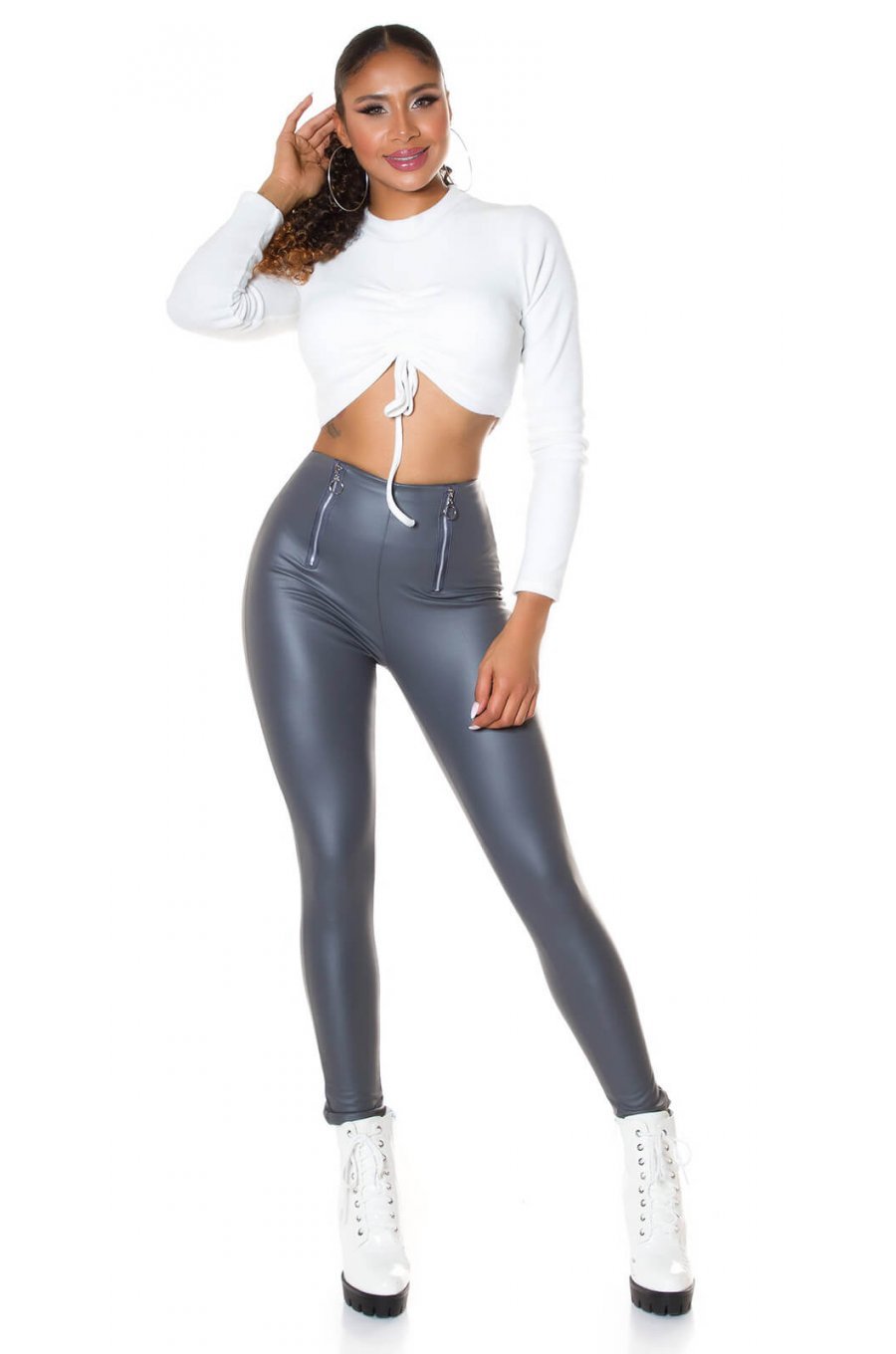 Colanti piele eco gri cu talie inalta Susan Colanti piele eco gri cu talie inalta Susan 4 - jojofashion.ro
