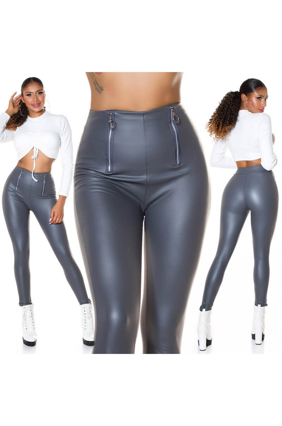 Colanti piele eco gri cu talie inalta Susan Colanti piele eco gri cu talie inalta Susan 6 - jojofashion.ro