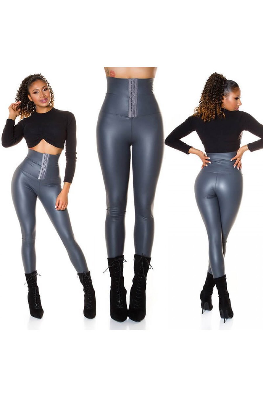 Colanti dama piele eco gri termici cu corset Jennie 4 - jojofashion.ro