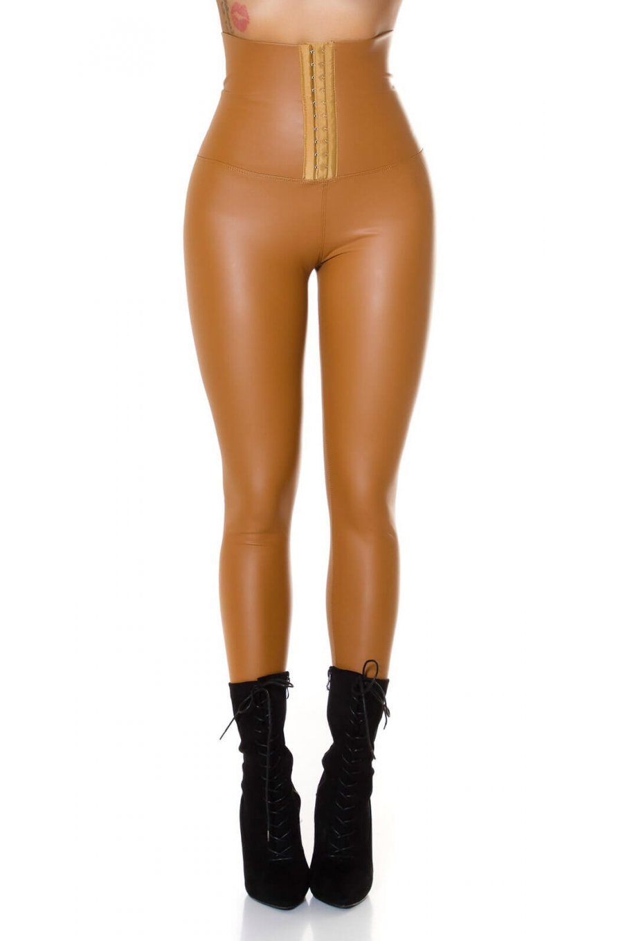 Colanti dama piele eco maro termici cu corset Jennie 1 - jojofashion.ro