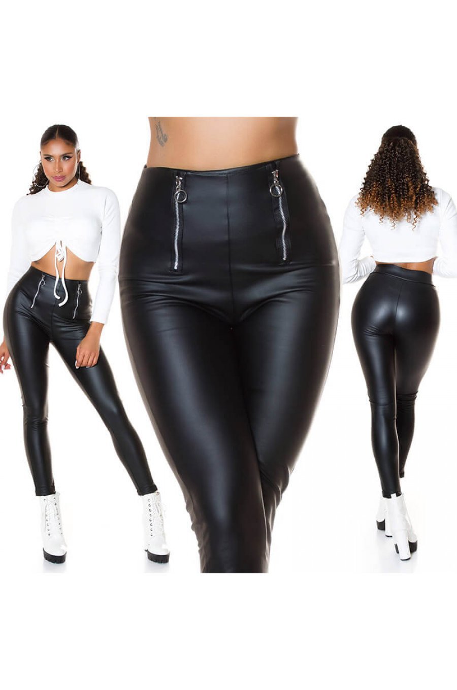 Colanti negri piele eco cu talie inalta Susan Colanti negri piele eco cu talie inalta Susan 5 - jojofashion.ro