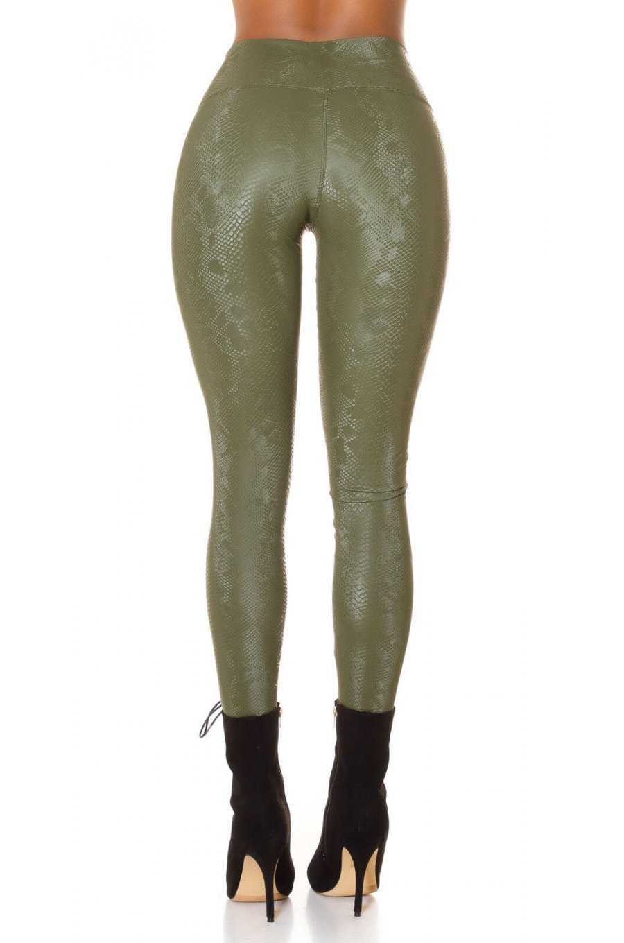 Colanti termici kaki cu talie inalta snake print Krissty 3 - jojofashion.ro