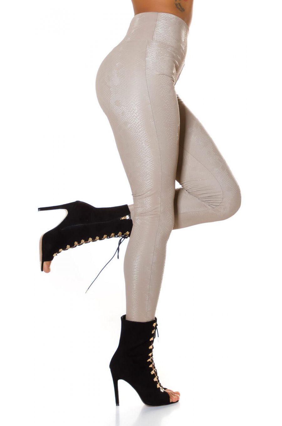 Colanti termici bej cu talie inalta snake print Krissty 3 - jojofashion.ro