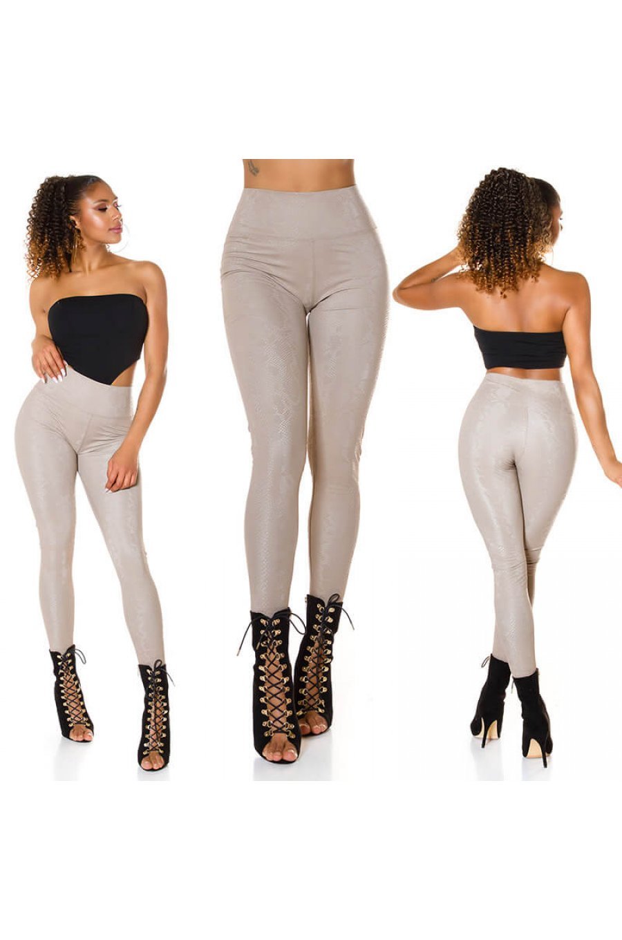 Colanti termici bej cu talie inalta snake print Krissty 4 - jojofashion.ro