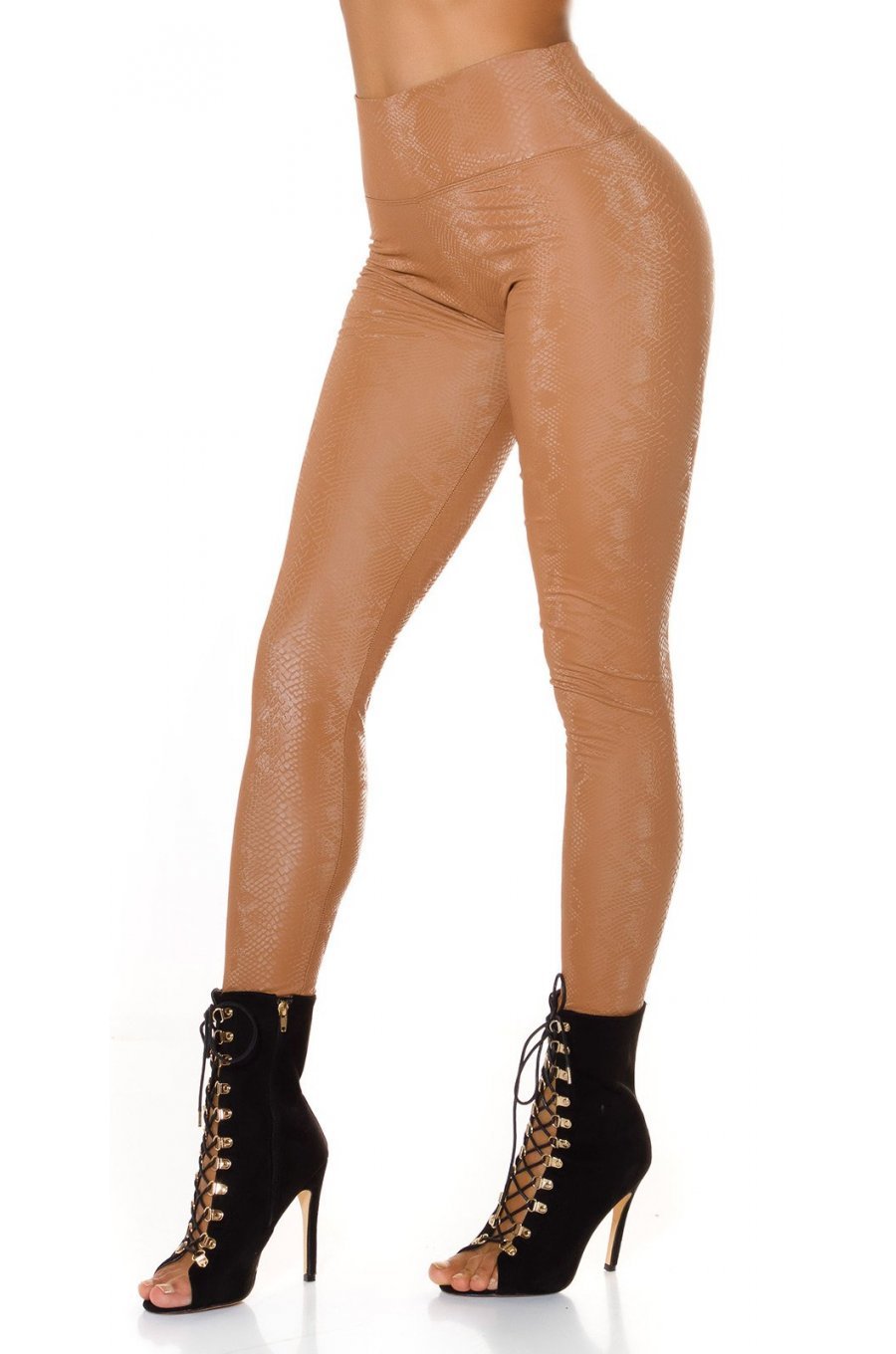 Colanti termici maro cu talie inalta snake print Krissty 3 - jojofashion.ro