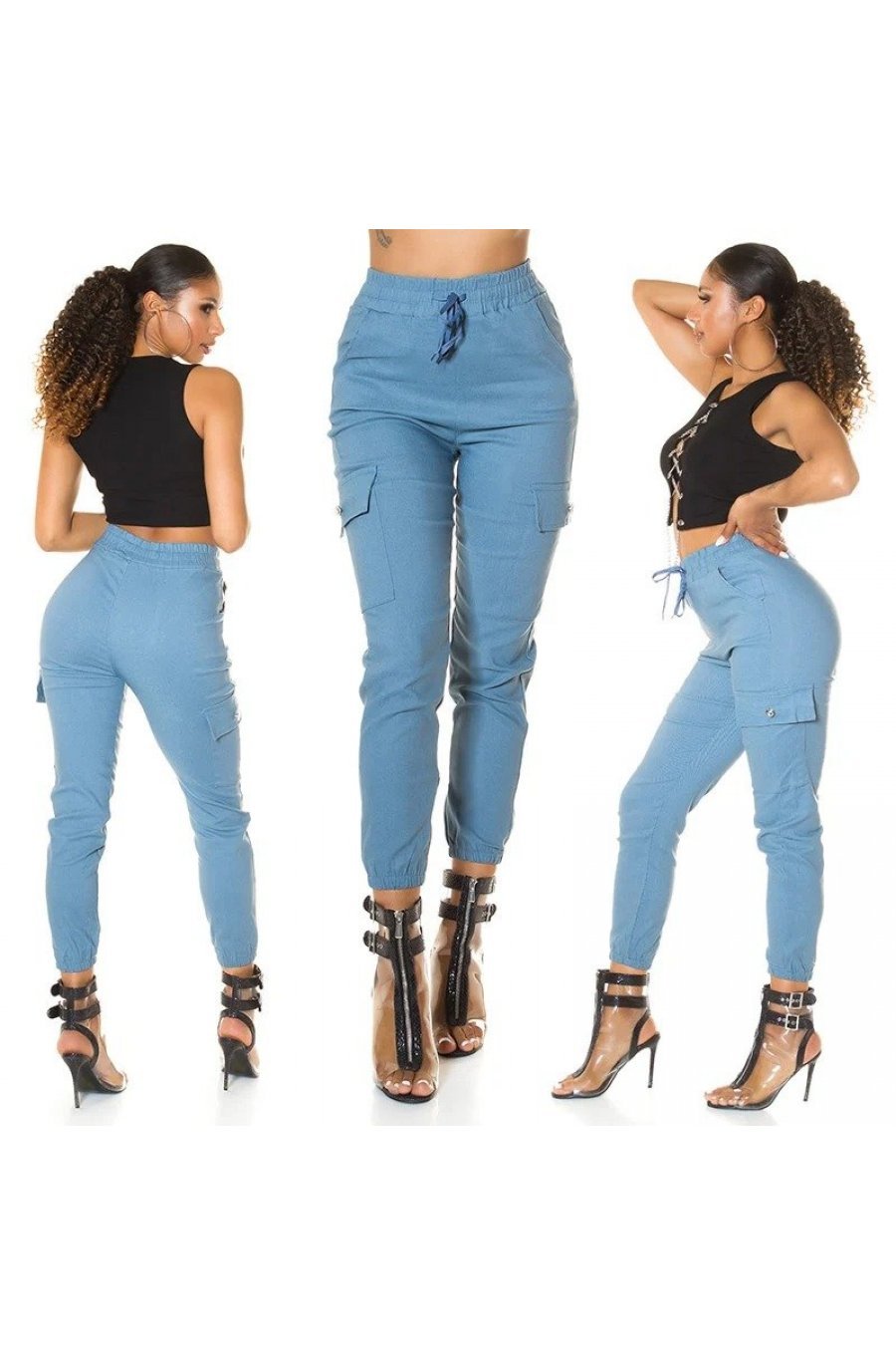 Pantaloni dama albastri cargo cu buzunare aplicate Haru Pantaloni dama albastri cargo cu buzunare aplicate Haru 4 - jojofashion.ro