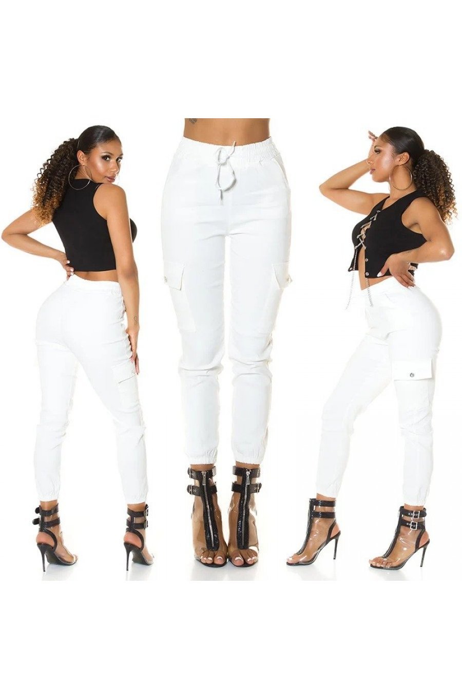 Pantaloni dama albi cargo cu buzunare aplicate Haru Pantaloni dama albi cargo cu buzunare aplicate Haru 4 - jojofashion.ro