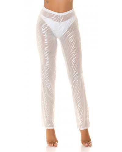 Pantaloni dama albi, transparenti, cu talia inalta, Najjari - jojofashion.ro