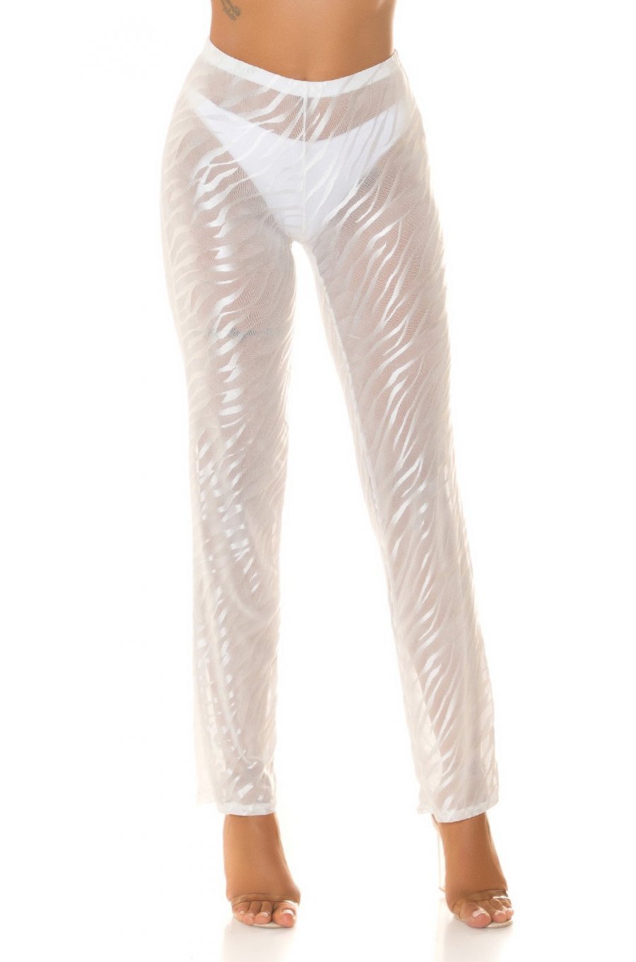 Pantaloni dama albi, transparenti, cu talia inalta, Najjari Pantaloni dama albi, transparenti, cu talia inalta, Najjari 1 - jojofashion.ro