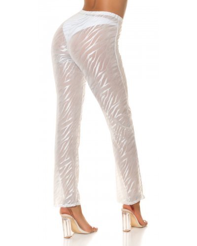 Pantaloni dama albi, transparenti, cu talia inalta, Najjari - jojofashion.ro
