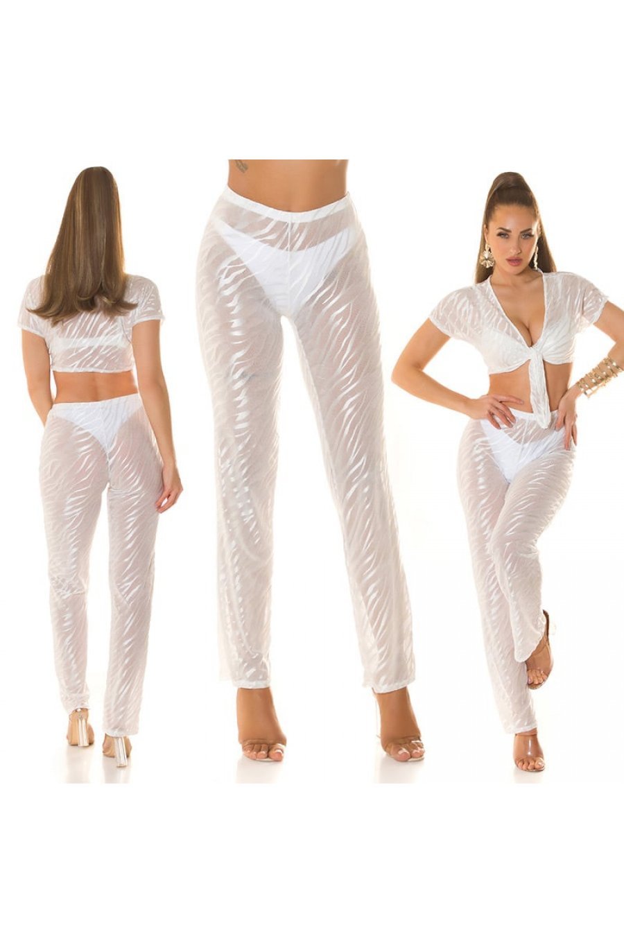 Pantaloni dama albi, transparenti, cu talia inalta, Najjari Pantaloni dama albi, transparenti, cu talia inalta, Najjari 5 - jojofashion.ro