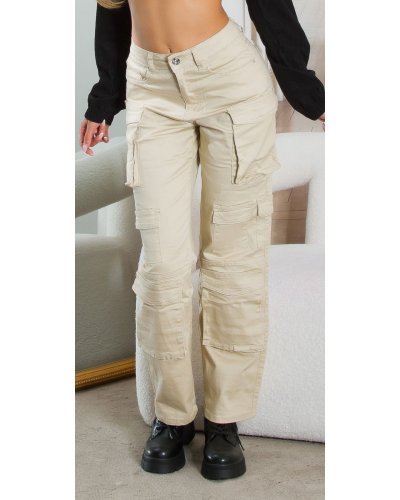 Pantaloni dama cargo bej, din bumbac, cu talia inalta, Morann Pantaloni dama cargo bej, din bumbac, cu talia inalta, Morann - jojofashion.ro