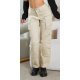 Pantaloni dama cargo bej, din bumbac, cu talia inalta, Morann Pantaloni dama cargo bej, din bumbac, cu talia inalta, Morann 2 - jojofashion.ro