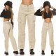 Pantaloni dama cargo bej, din bumbac, cu talia inalta, Morann Pantaloni dama cargo bej, din bumbac, cu talia inalta, Morann 7 - jojofashion.ro