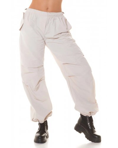 Pantaloni dama cargo, bej, oversize, Tenille Pantaloni dama cargo, bej, oversize, Tenille - jojofashion.ro